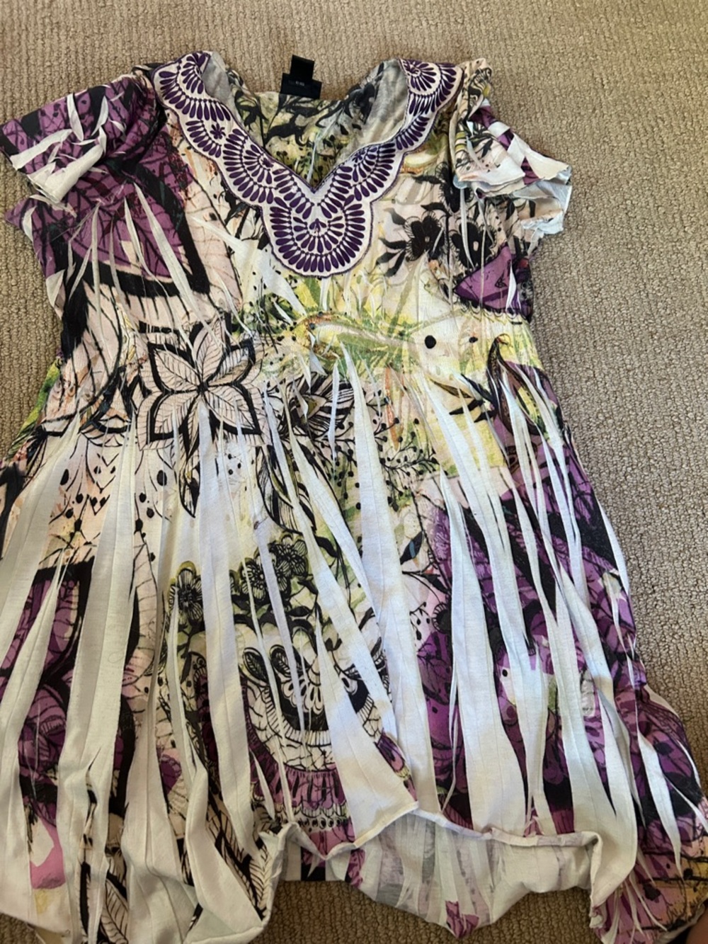 Style & Co. Purple and White Floral Fringe Dress